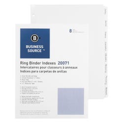 Business Source Plain Tab Indexes, 8 Tab, White, 100 Sets