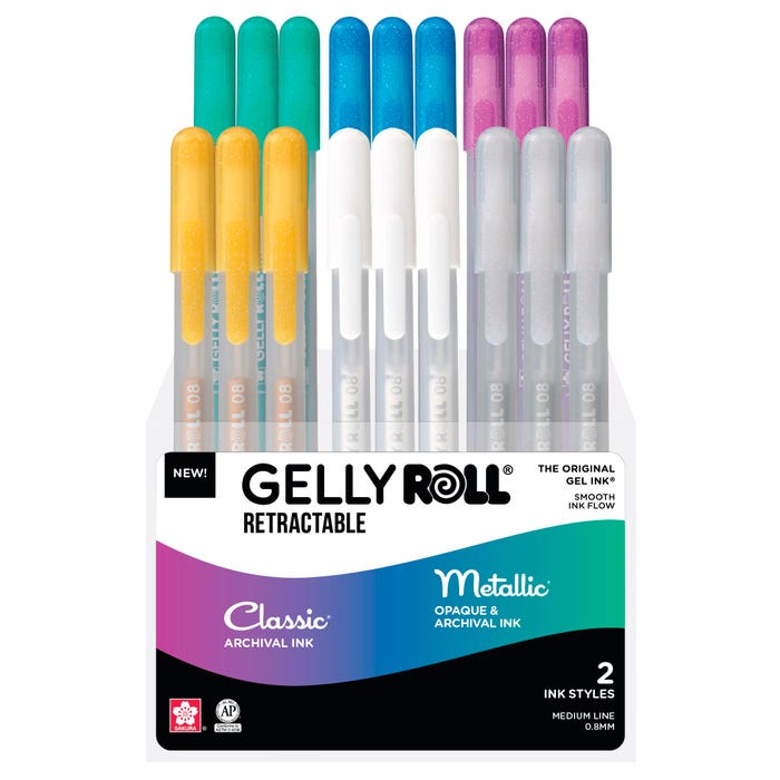 Sakura Gelly Roll Retractable 6 Cubby Display, 0.8 mm Medium, Assorted Colors, Set of 72