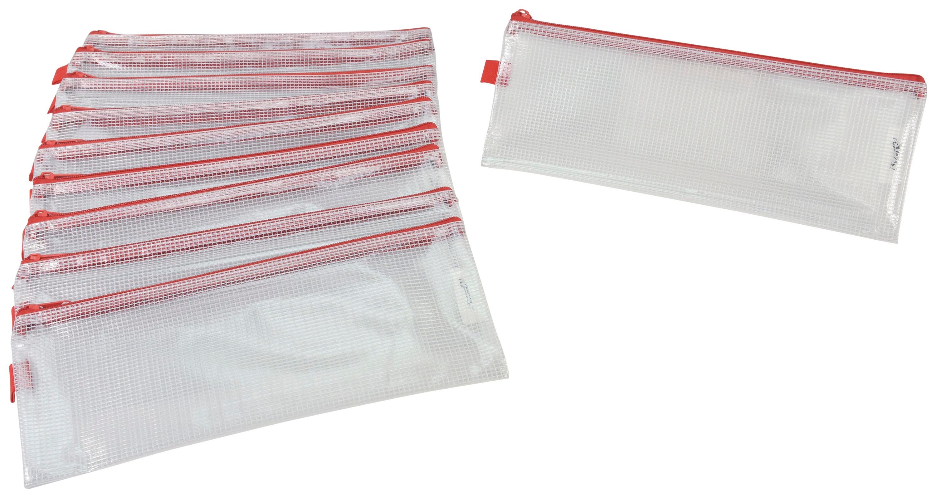 Sax Mesh Tool Case Pouches, 5 x 13 Inches, Clear with Red Trim, Pack of 10 2018754