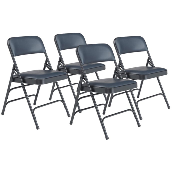National Public Seating 1300 Premium Upholstered Folding Chair, Vinyl, 17-3/4 Inch Seat Height, Midnight Blue, Set of 4