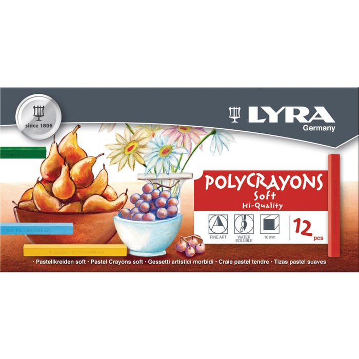 Lyra Polycrayons Soft Pastels, Assorted Colors, Set of 12