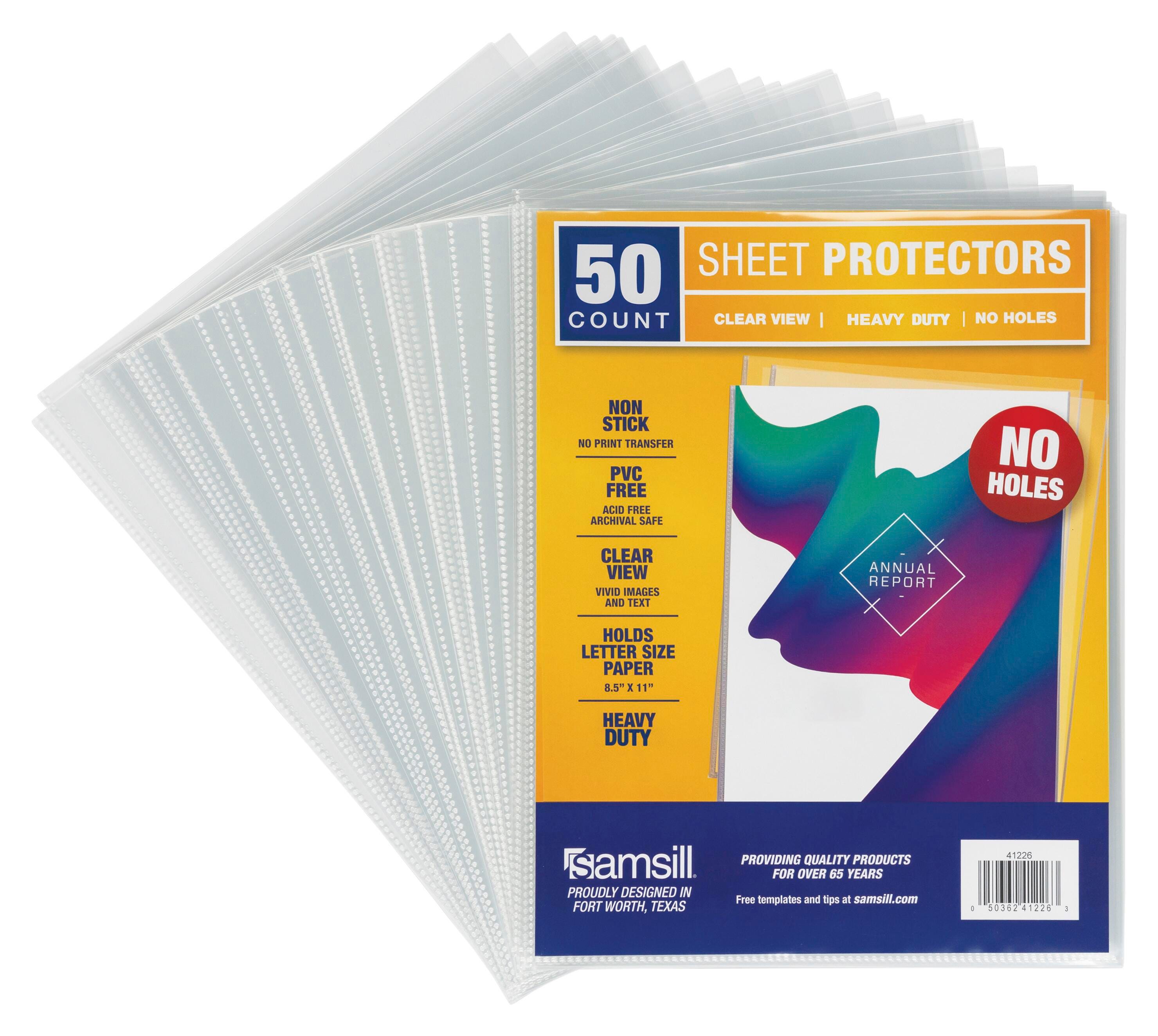 Samsill 8.5x11 Inch Page Protectors, Heavy Duty, No Hole Protector Letter Size, Top Loading, Acid Free, 50 Pack 2150086