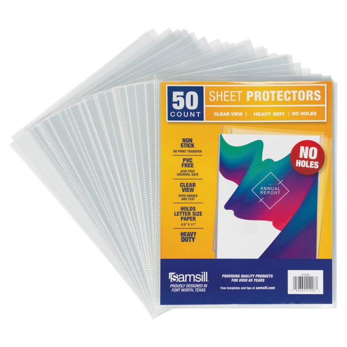Samsill No-Hole Heavy-Duty Sheet Protectors, 8-1/2 x 11 Inches, 50 Pack