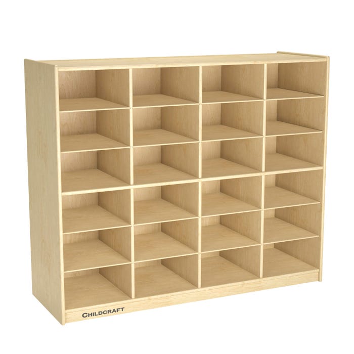 Childcraft Mobile Cubby Storage Unit, 24 Tray Capacity, Wooden, 50 x 16-3/4 x 42 Inches