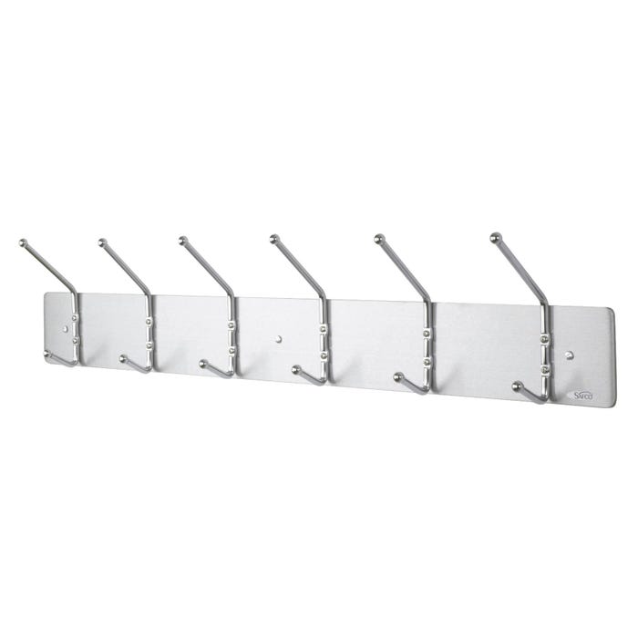 Safco Wall Rack, 6 Coat Hook, Chrome-Plate Double Steel, 36 x 3-3/4 x 7 Inches