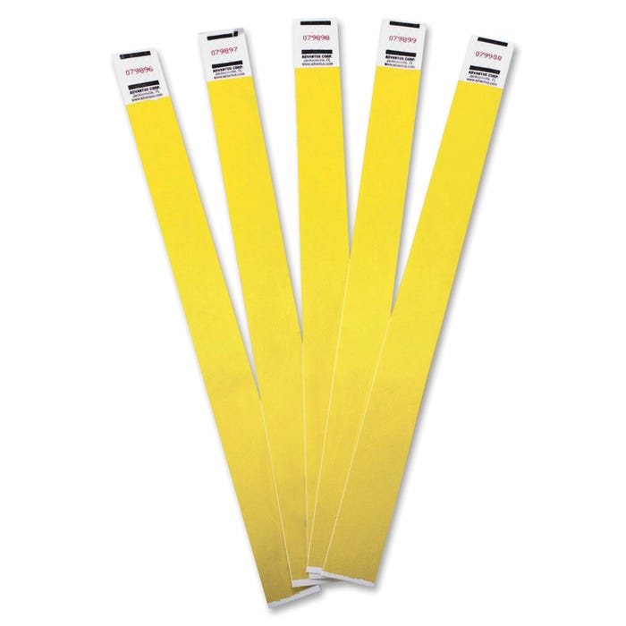 Advantus Wristbands, Tyvek, Numbered, 3/4 x 9-3/4 Inches, Pack of 100, Yellow