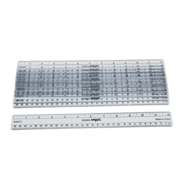 School Smart Flexible Plastic Ruler, Inches and Metric, 12 Inch Size, Clear, Pack of 12