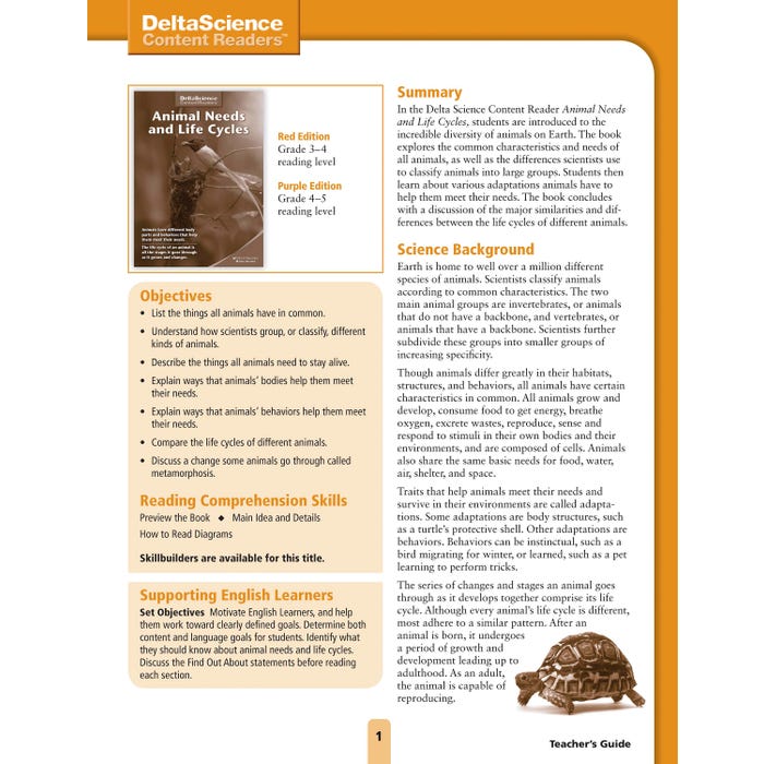Delta Science Content Readers Animal Needs and Life Cycles Red and Purple Teacher's Guide