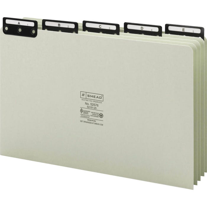 Smead Filing Guides, Legal Size, A-Z, 1/5 Cut Metal Tab, Gray/Green, 1 Set