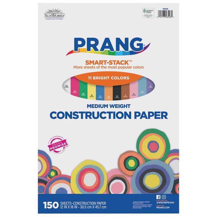 Prang Smart-Stack Groundwood Medium Weight Construction Paper, 12 x 18 Inches, Assorted Colors, 150 Sheets