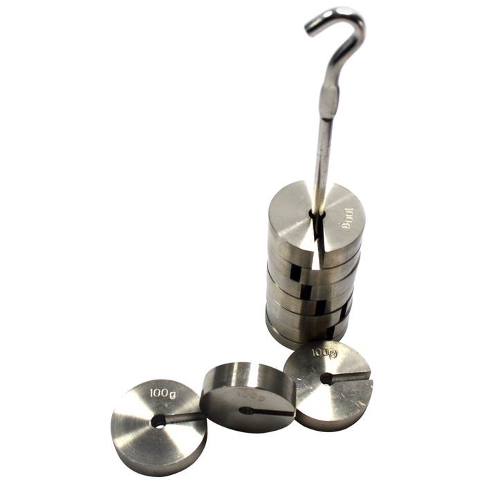 Eisco Labs Slotted Masses with Hanger, Stainless Steel, 1000 Gram Capacity, Set of 9
