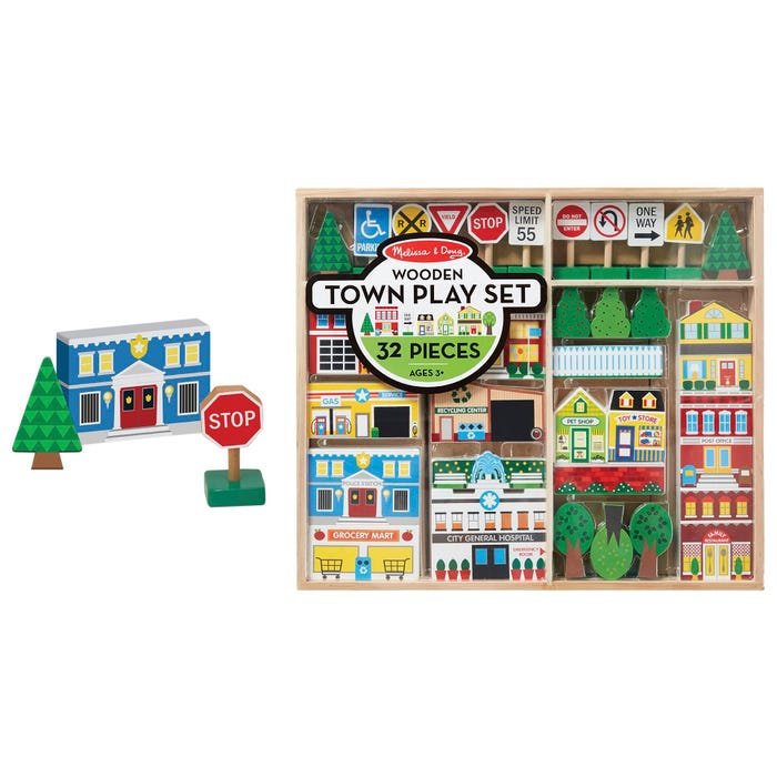 Melissa & Doug Wooden Town Play Set, 32 Pieces