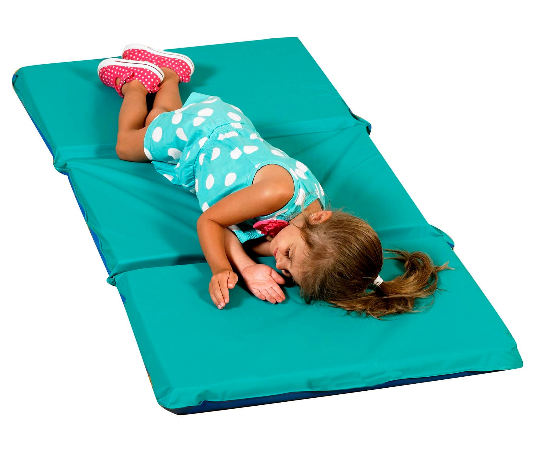 Angeles 3-Fold Nap Mat 2 Inch, 48 x 24 x 2 Inches, Blue/Teal, Pack of 5, Item Number 1389204