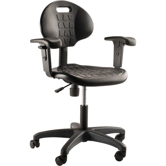 National Public Seating Kangaroo Stool with Arms, 30 x 30 x 16 to 21 Inches, Black