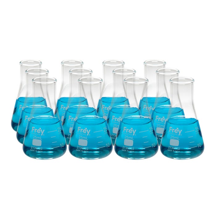 Frey Scientific Narrow Mouth Erlenmeyer Flasks, 25 mL, Pack of 12