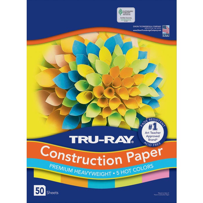 Tru-Ray Sulphite Construction Paper, 12 x 18 Inches, Assorted Hot Colors, 50 Sheets