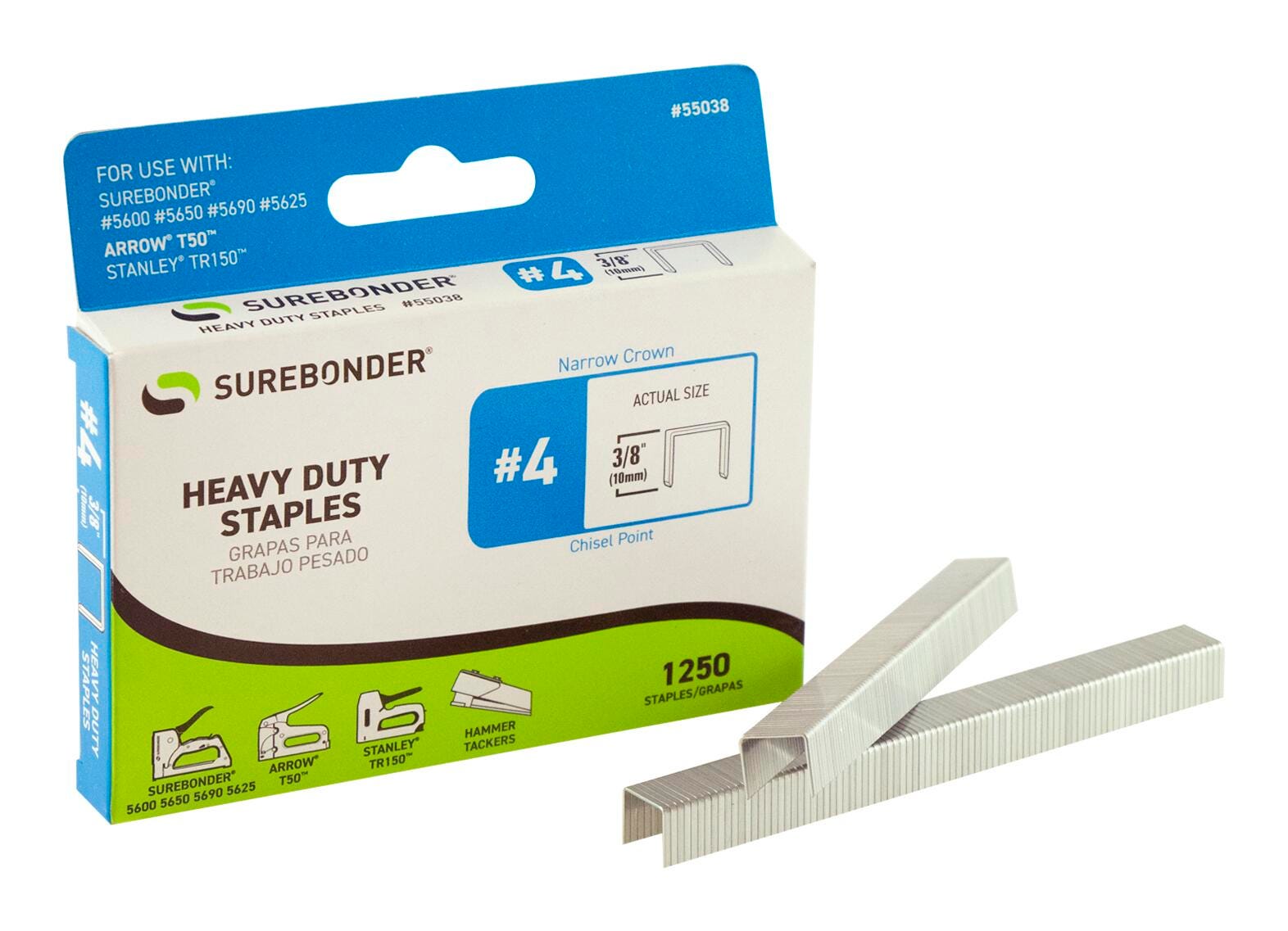 Surebonder Number 4 Heavy Duty 3/8 Inch Narrow Crown Staples, Pack of 1250, Item Number 2100819