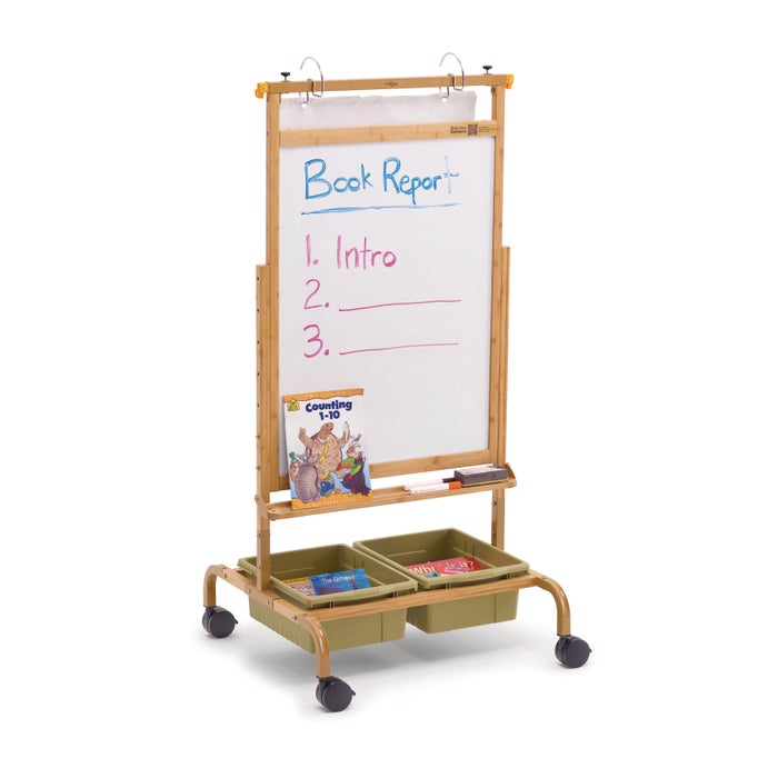 Copernicus Bamboo Deluxe Chart Stand with Sage Tubs, 28 x 27 x 54 to 72 Inches