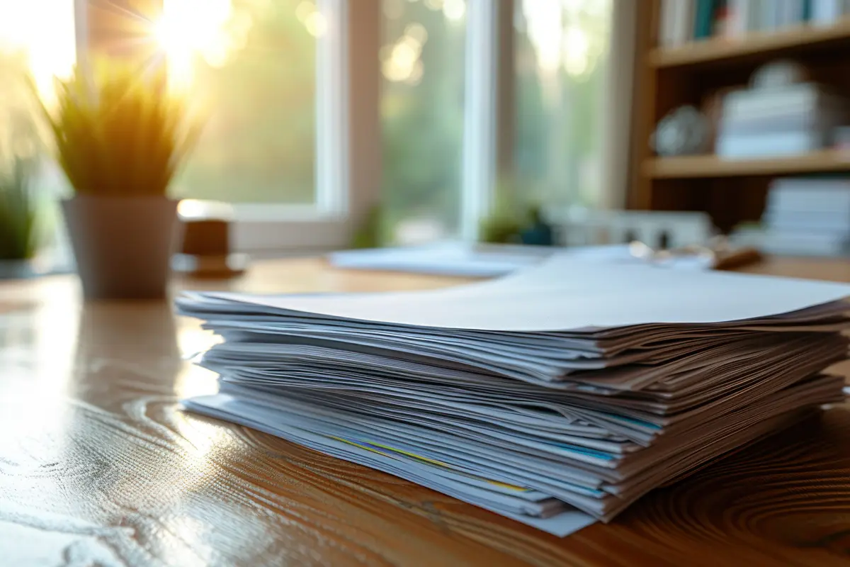 stack of folders on a desk