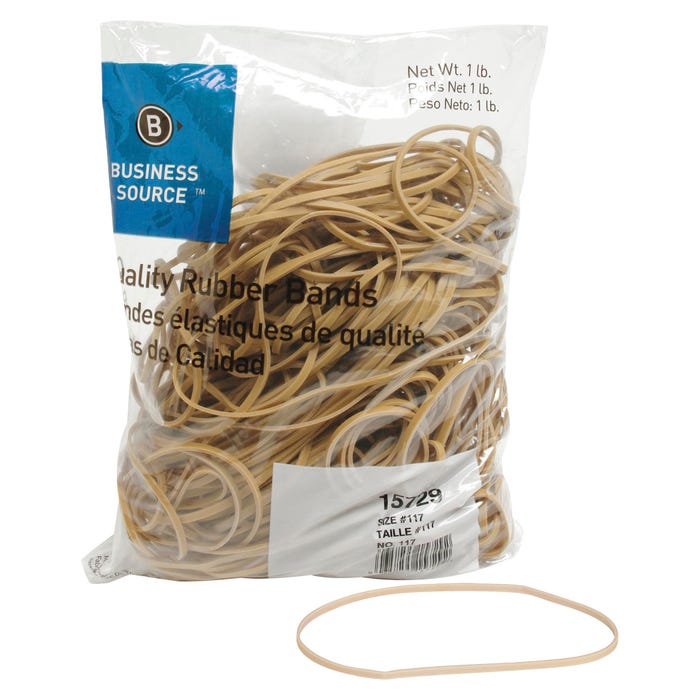 Business Source Quality Rubber Bands, Size 117B, Natural Crepe, Pack of 200