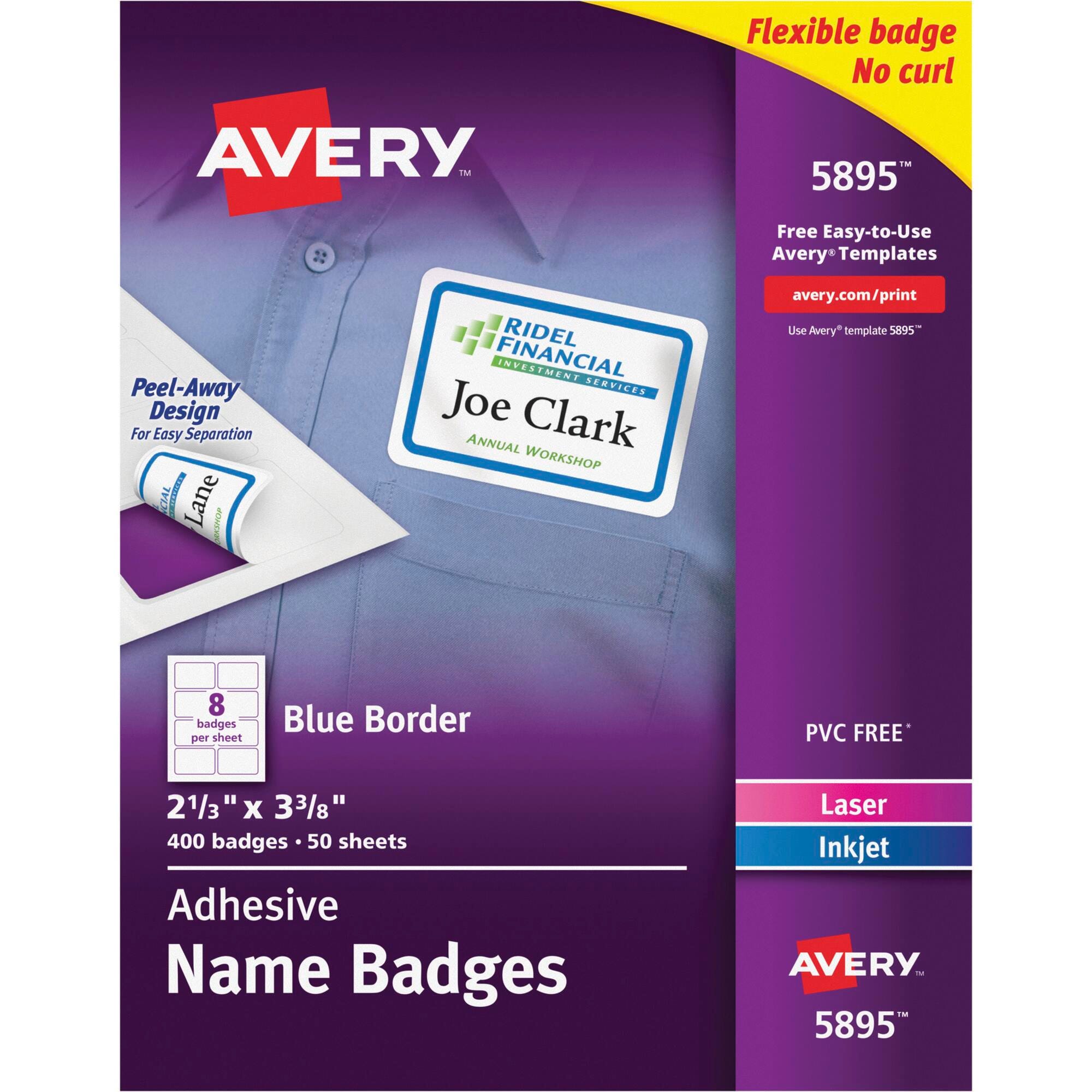 Avery Adhesive Name Badges, 2-1/3 x 3-3/8 Inches, Blue Border, Pack of 400 1054654