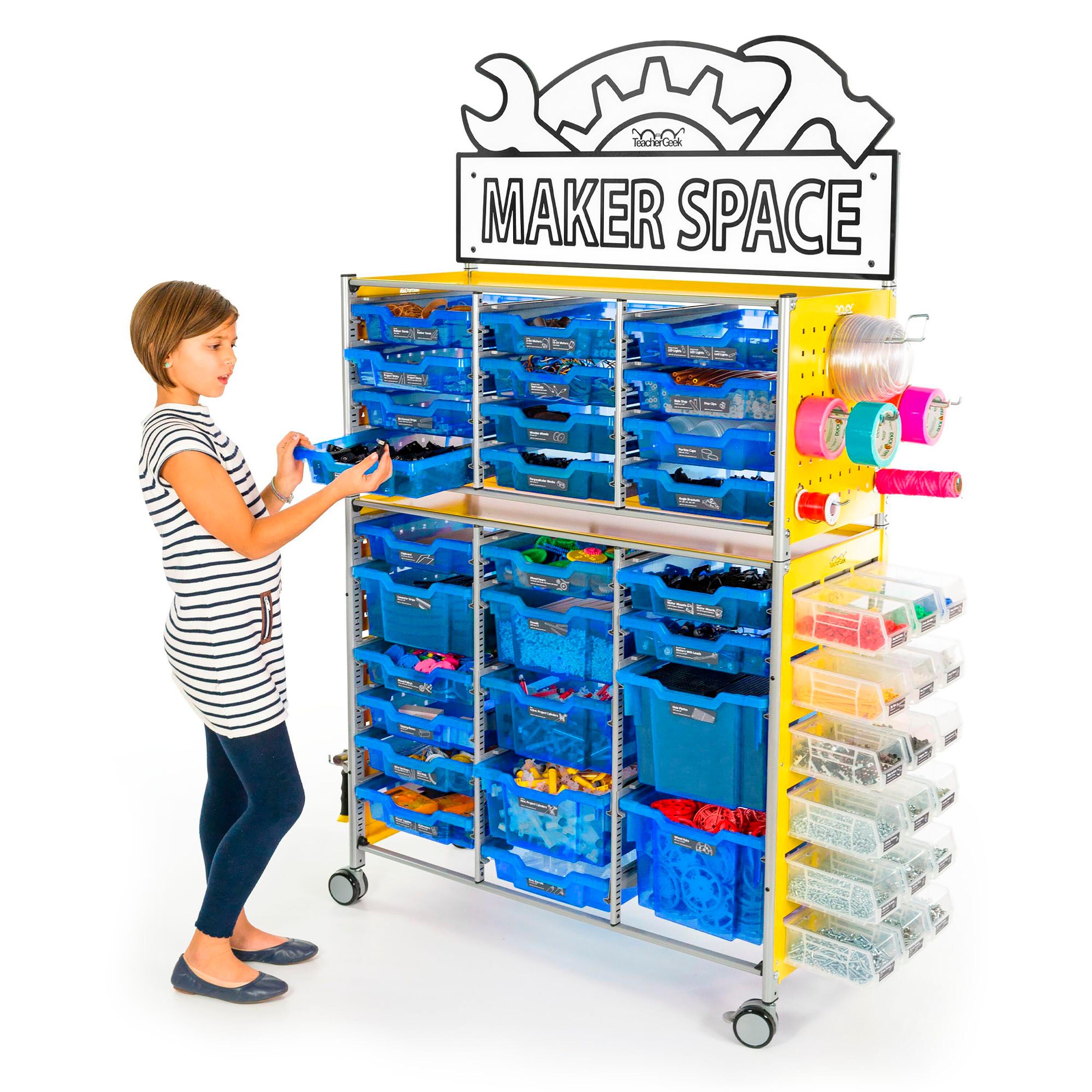 TeacherGeek Ultimate STEAM Maker Activity Cart, Blueberry with Makerspace Sign, Item Number 2021418
