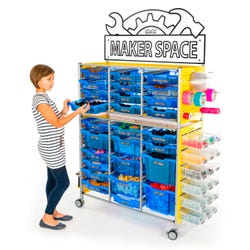 TeacherGeek Ultimate STEAM Maker Activity Cart, Blueberry with Makerspace Sign, Item Number 2021418