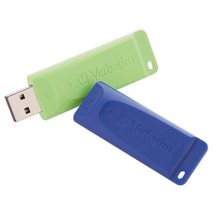 Verbatim Store 'N' Go USB 2.0 Flash Drive, 64 GB, Blue/Green, Pack of 2