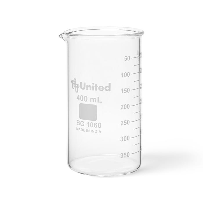 United Scientific Tall Form Berzelius Beakers, Borosilicate Glass, 400 Milliliters, Pack of 6
