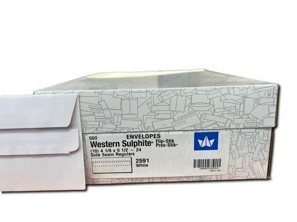 Western State #10 Regular, Flip-Stik, Self-Sealing Envelope, White, Box of 500 2149480