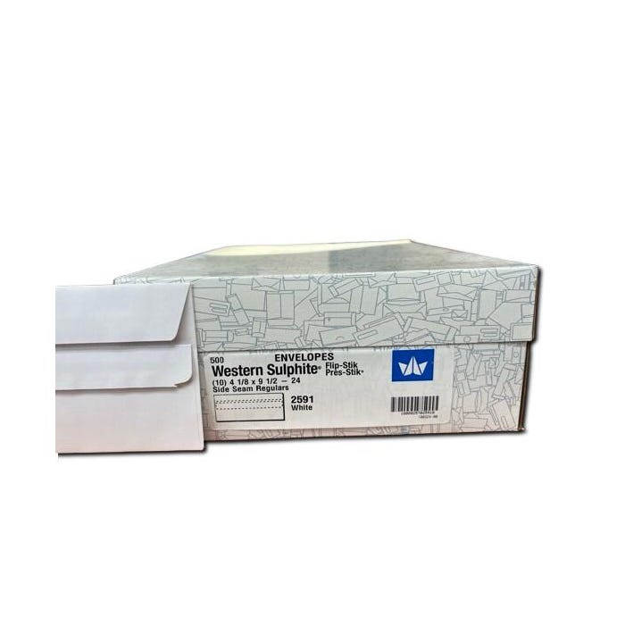 Western State #10 Regular, Flip-Stik, Self-Sealing Envelope, White, Box of 500