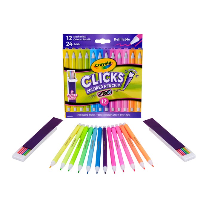 Crayola Clicks Mechanical Colored Pencils, Assorted Neon Colors, Pack of 12