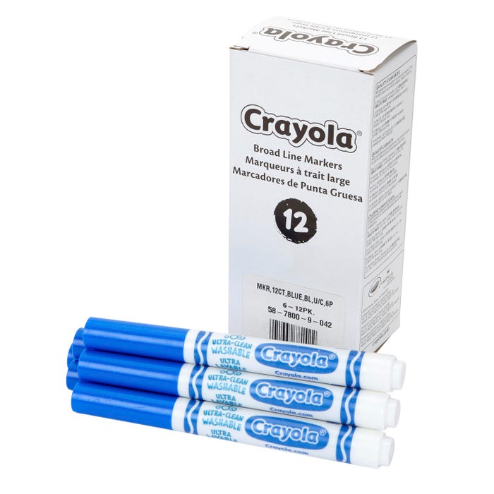 Crayola Bulk Ultra-Clean Washable Markers, Broad Line, Blue, Pack of 12