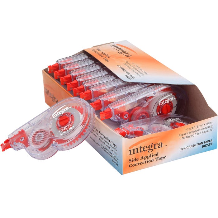 Integra Side Apply Correction Tape with Dispenser, Smoke, Pack of 10