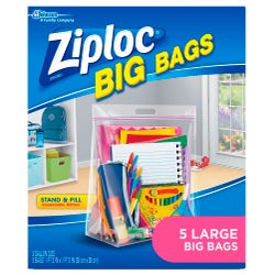 Ziploc Big Bags, 3 Gallon Storage Bags, 15 x 15 Inches, Pack of 5