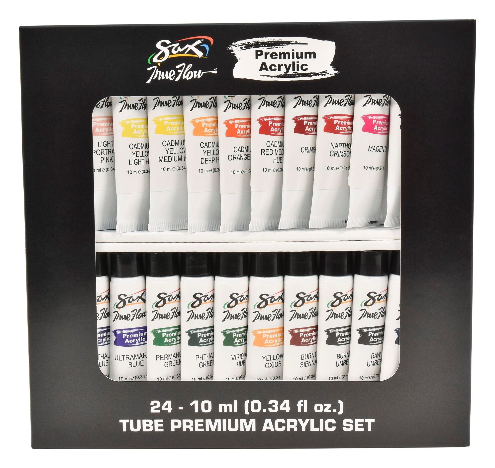 Sax Premium Acrylic Paint, Assorted Colors, 0.34 Ounce Tubes, Set of 24 Item Number 2021163