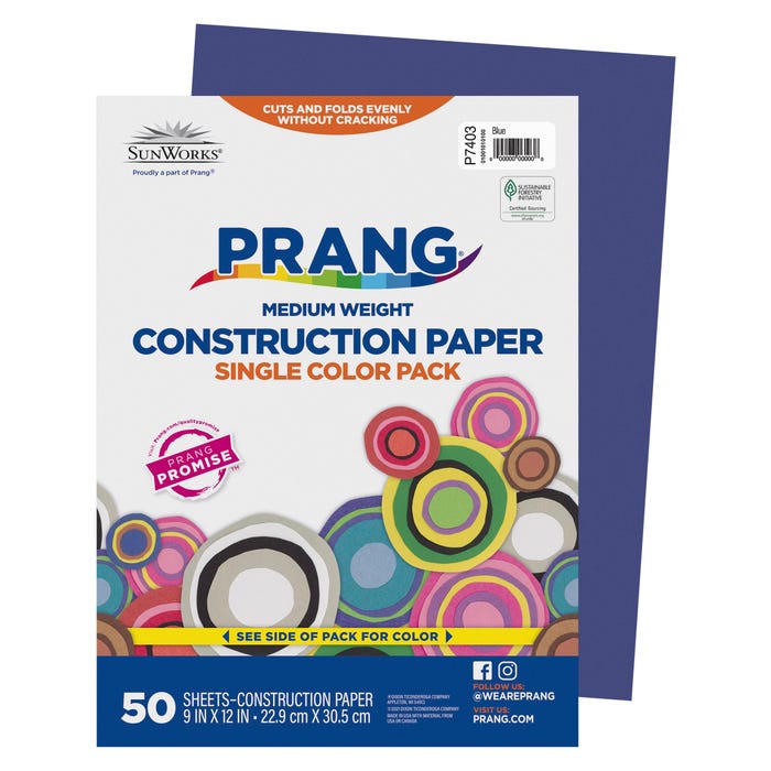 Prang Medium Weight Construction Paper, 9 x 12 Inches, Blue, 50 Sheets
