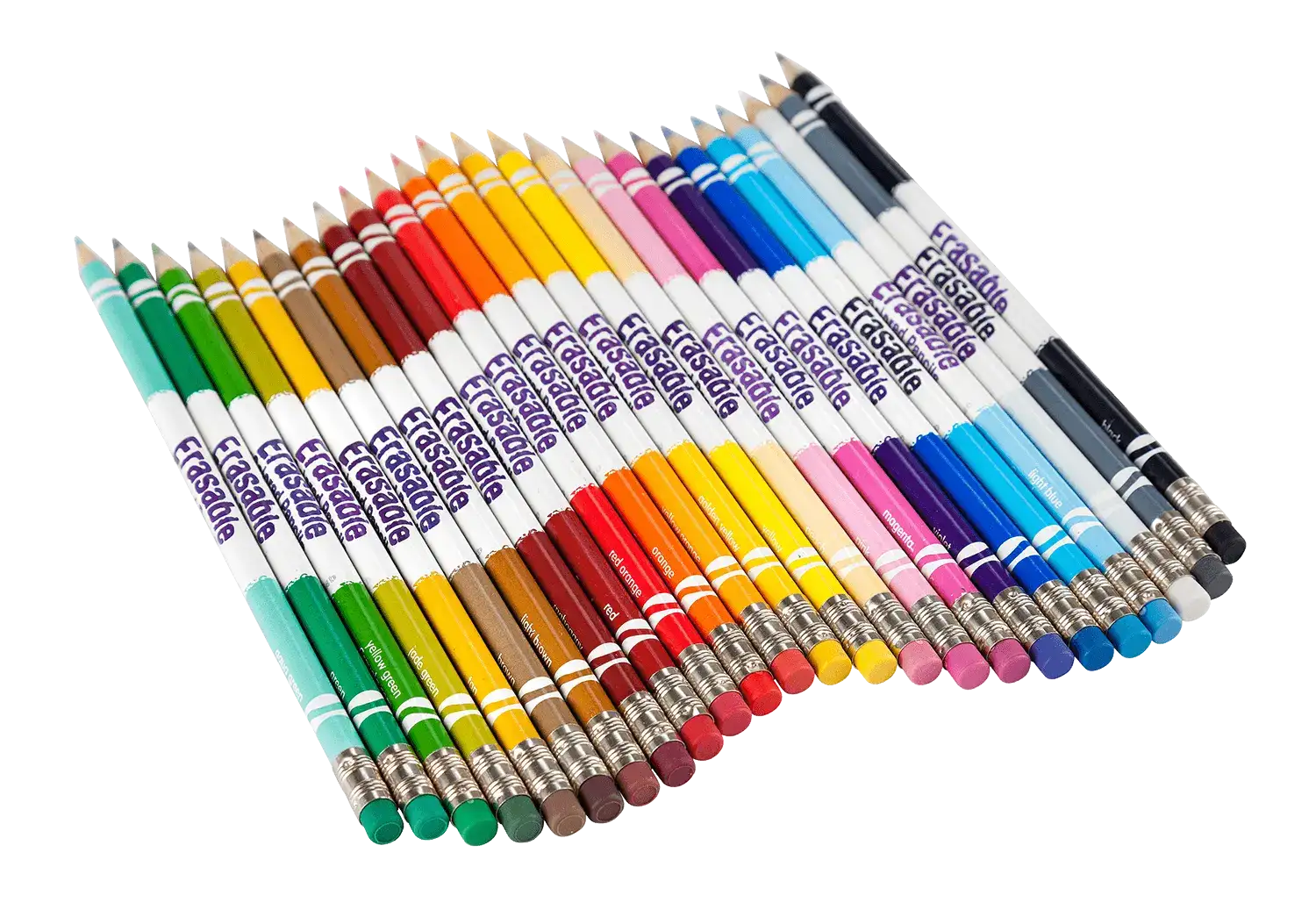Crayola colored pencils set with erasers arranged in rainbow spectrum - 24 count school supplies