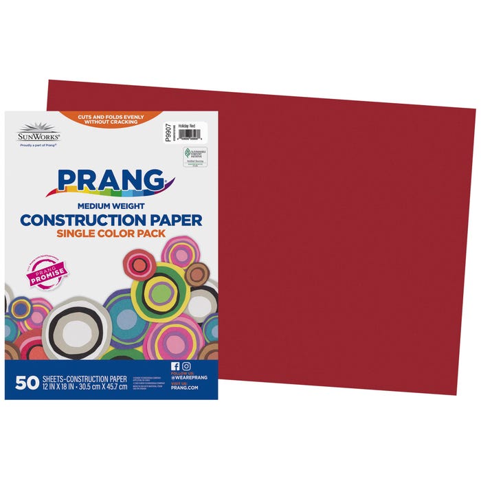 Prang Medium Weight Construction Paper, 12 x 18 Inches, Holiday Red, 50 Sheets
