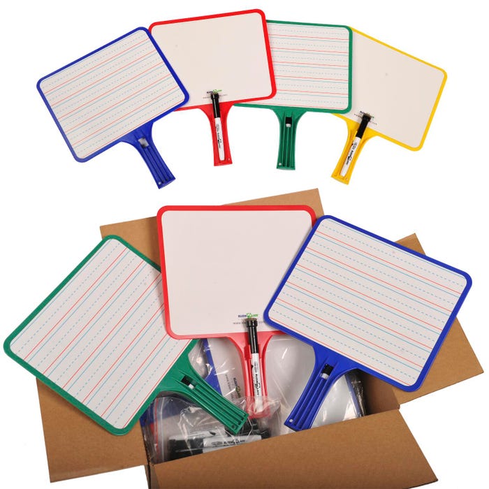 KleenSlate Rectangular Dry Erase Boards with Dry Erase Markers, Two-Sided, Lined/Plain, Assorted Colors, Pack of 32