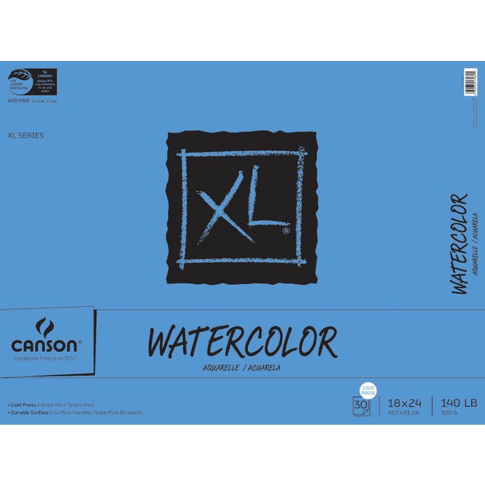 Canson XL Heavy Weight Watercolor Pad, 140 lb, 18 x 24 Inches, 30 Sheets