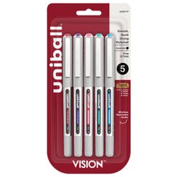 uni Vision Stick Roller Ball Pens, 0.7 mm Fine Tip, Assorted Colors, Set of 5 023123