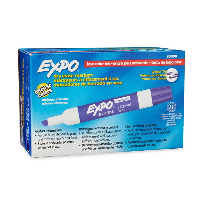 EXPO Low Odor Dry Erase Markers, Chisel Tip, Purple, Pack of 12
