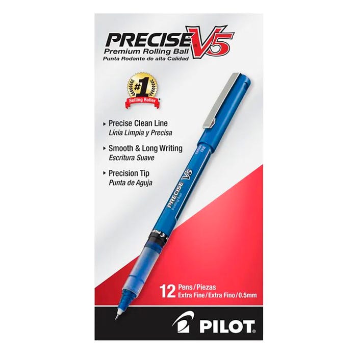 Pilot Precise V5 Premium Rolling Ball Stick Pens, Extra Fine Point, Blue Ink, Pack of 12