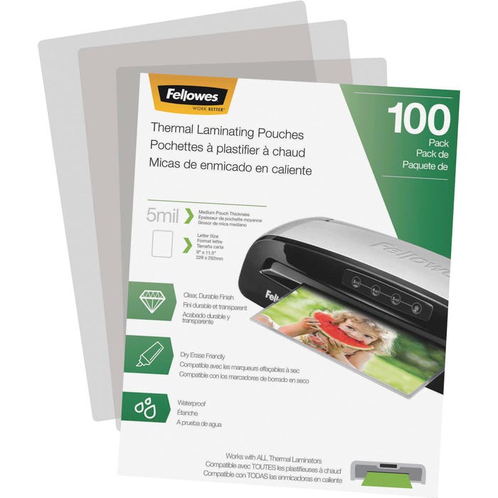 Fellowes Laminating Pouches, Letter, 9 x 11-1/2 Inches, 5 Mil, Pack of 100