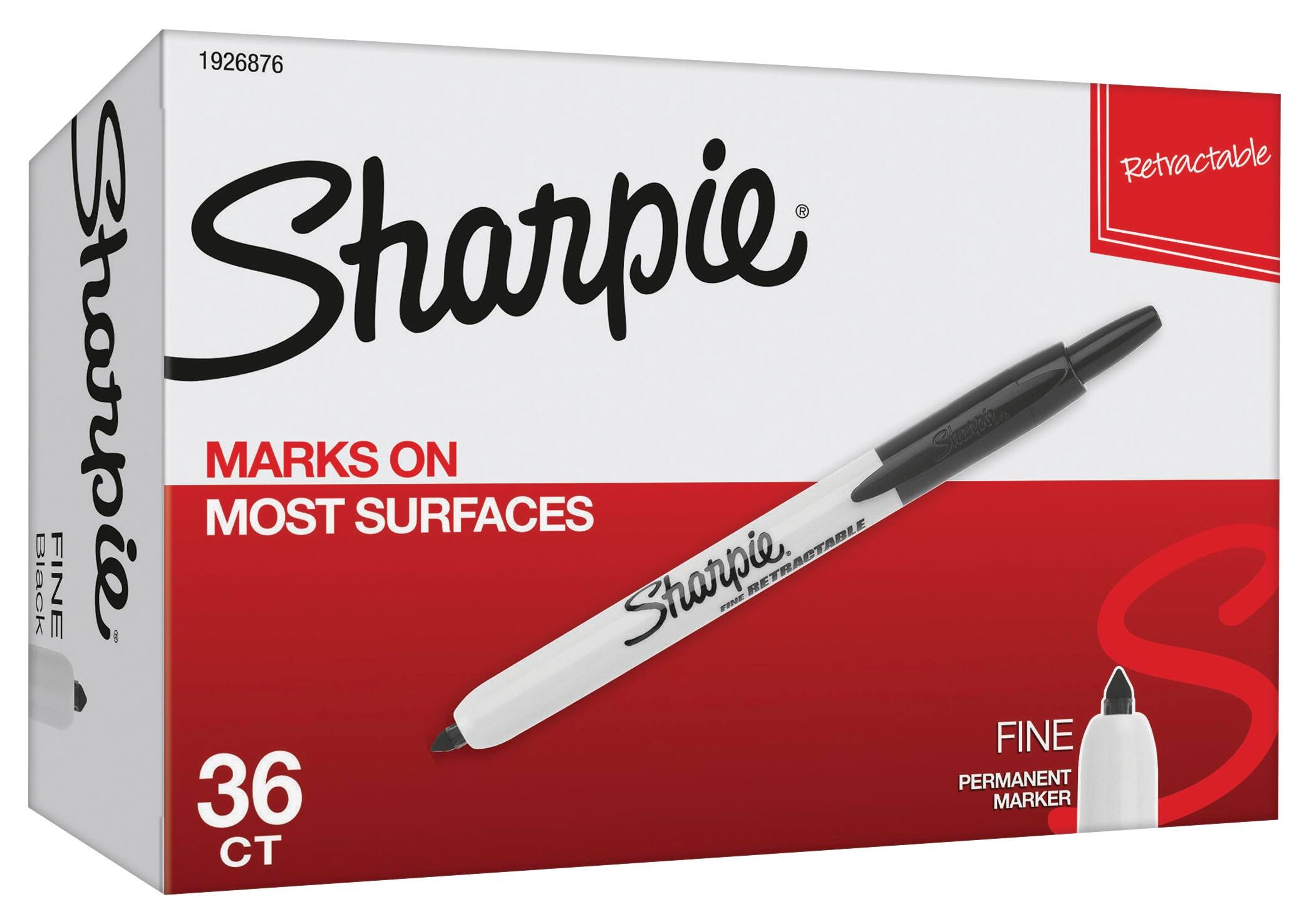 Sharpie Retractable Permanent Markers, Fine Point, Black, Pack of 36 Item Number 1597329