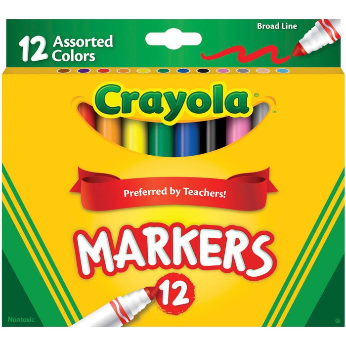 Crayola Markers, Broad Line, Assorted Colors, Set of 12