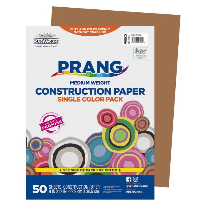 Prang Medium Weight Construction Paper, 9 x 12 Inches, Light Brown, 50 Sheets