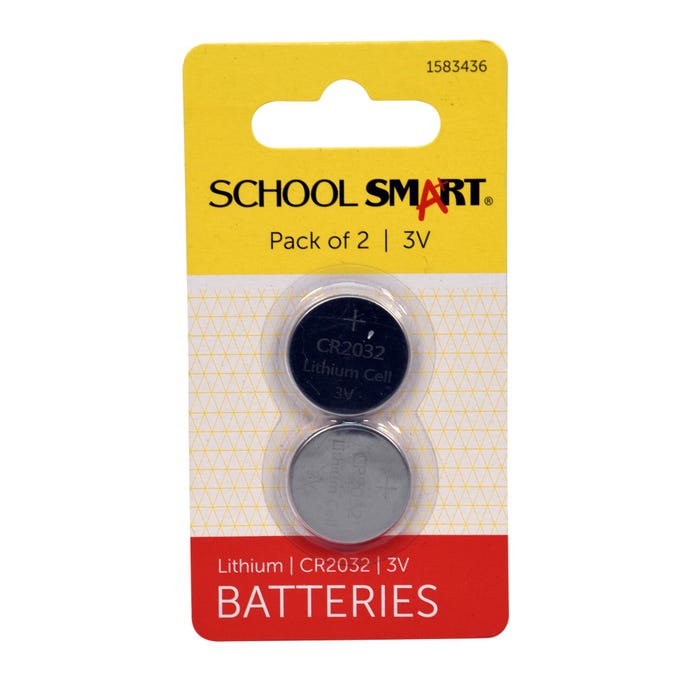 School Smart CR2032 3 Volt Batteries, Pack of 2