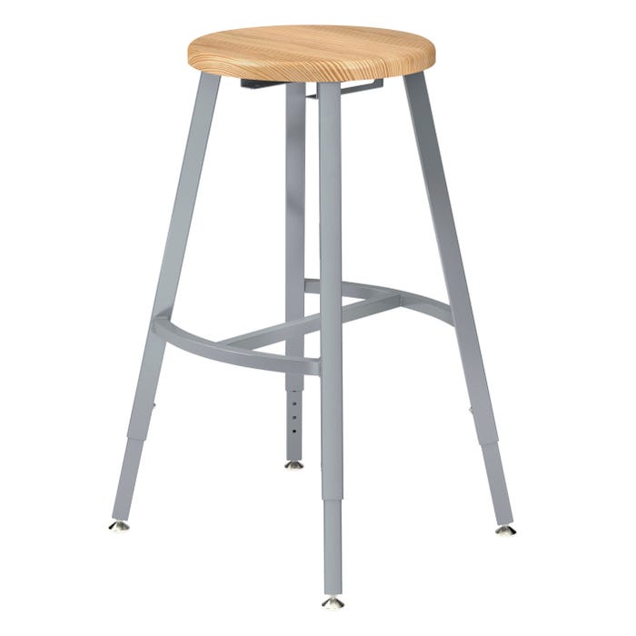National Public Seating Titan Stool, Wood Seat, 24-32 Inch Adjustable Height, Gray Frame